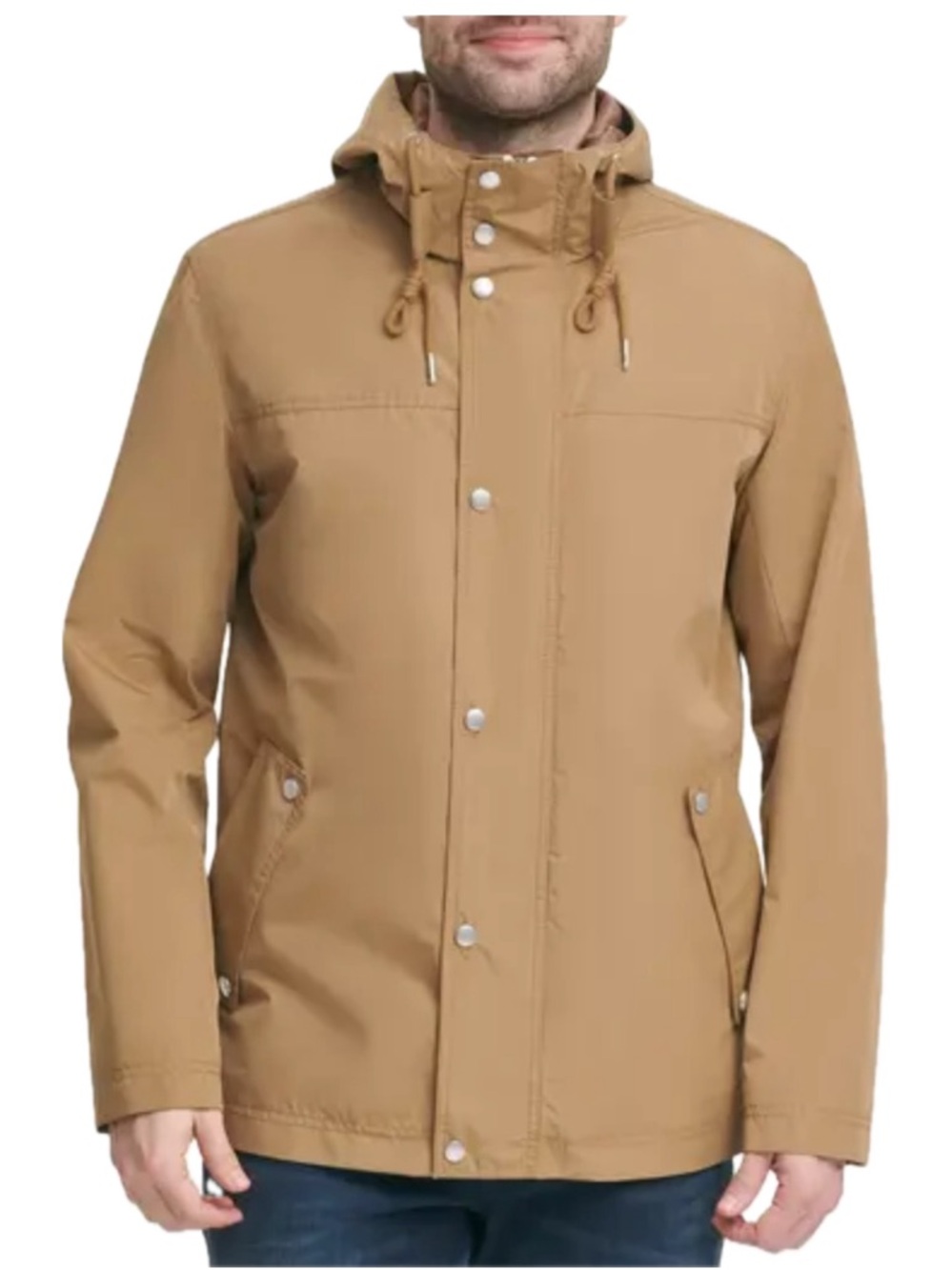 Cole Haan Signature Men’s Khaki Hooded Rain Jacket Size L Lightweight EUC - Picture 6 of 12